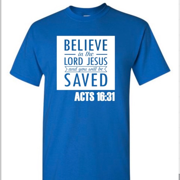 Acts 16:31 Bible verse Desing Cotton  T-Shirt - Picture 1 of 1
